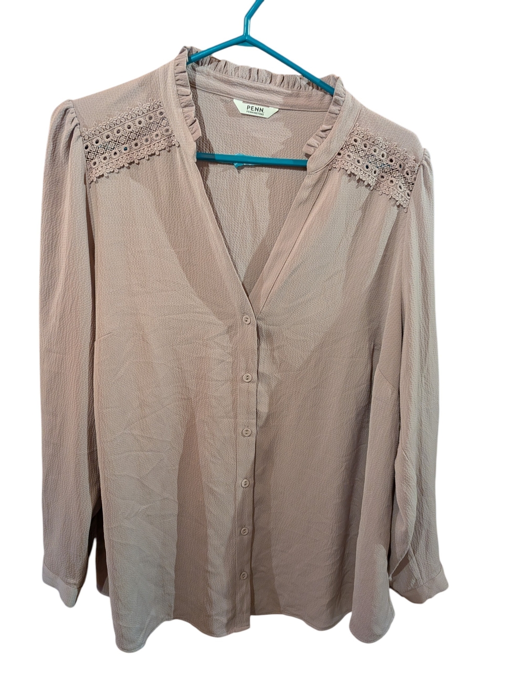 Women's Blouse in Lila with Lace Yoke